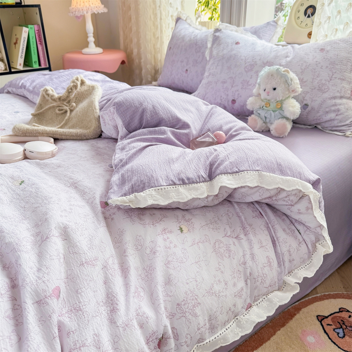 91家纺网 家纺一手货源 找家纺 优贝家纺 2026新款云感皱皱纱韩系花边四件套 花有花期