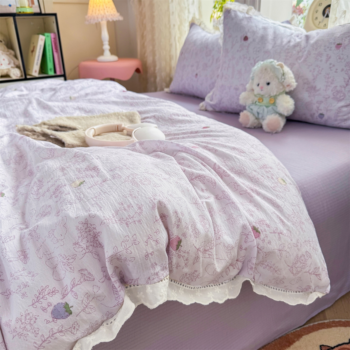 91家纺网 家纺一手货源 找家纺 优贝家纺 2026新款云感皱皱纱韩系花边四件套 花有花期