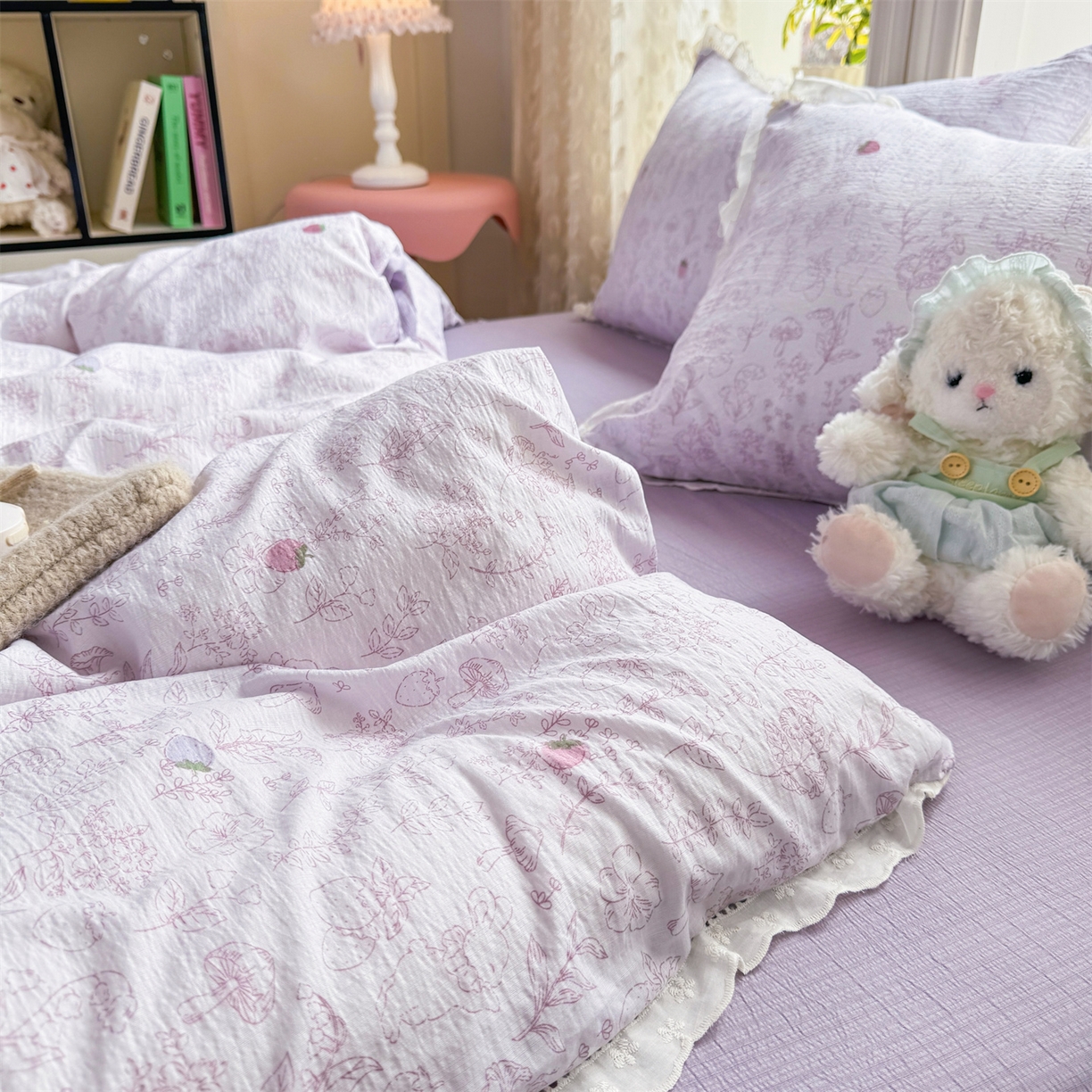 91家纺网 家纺一手货源 找家纺 优贝家纺 2026新款云感皱皱纱韩系花边四件套 花有花期