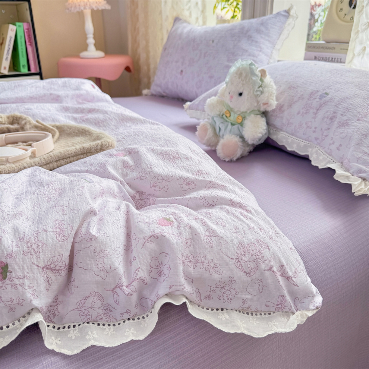 91家纺网 家纺一手货源 找家纺 优贝家纺 2026新款云感皱皱纱韩系花边四件套 花有花期