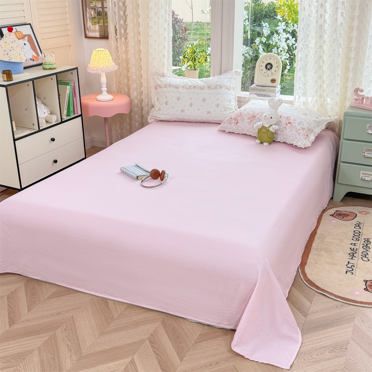 91家纺网 家纺一手货源 找家纺 优贝家纺 2026新款云感皱皱纱韩系花边四件套 蕾丝花匣