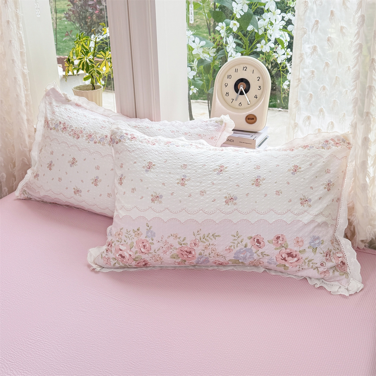 91家纺网 家纺一手货源 找家纺 优贝家纺 2026新款云感皱皱纱韩系花边四件套 蕾丝花匣