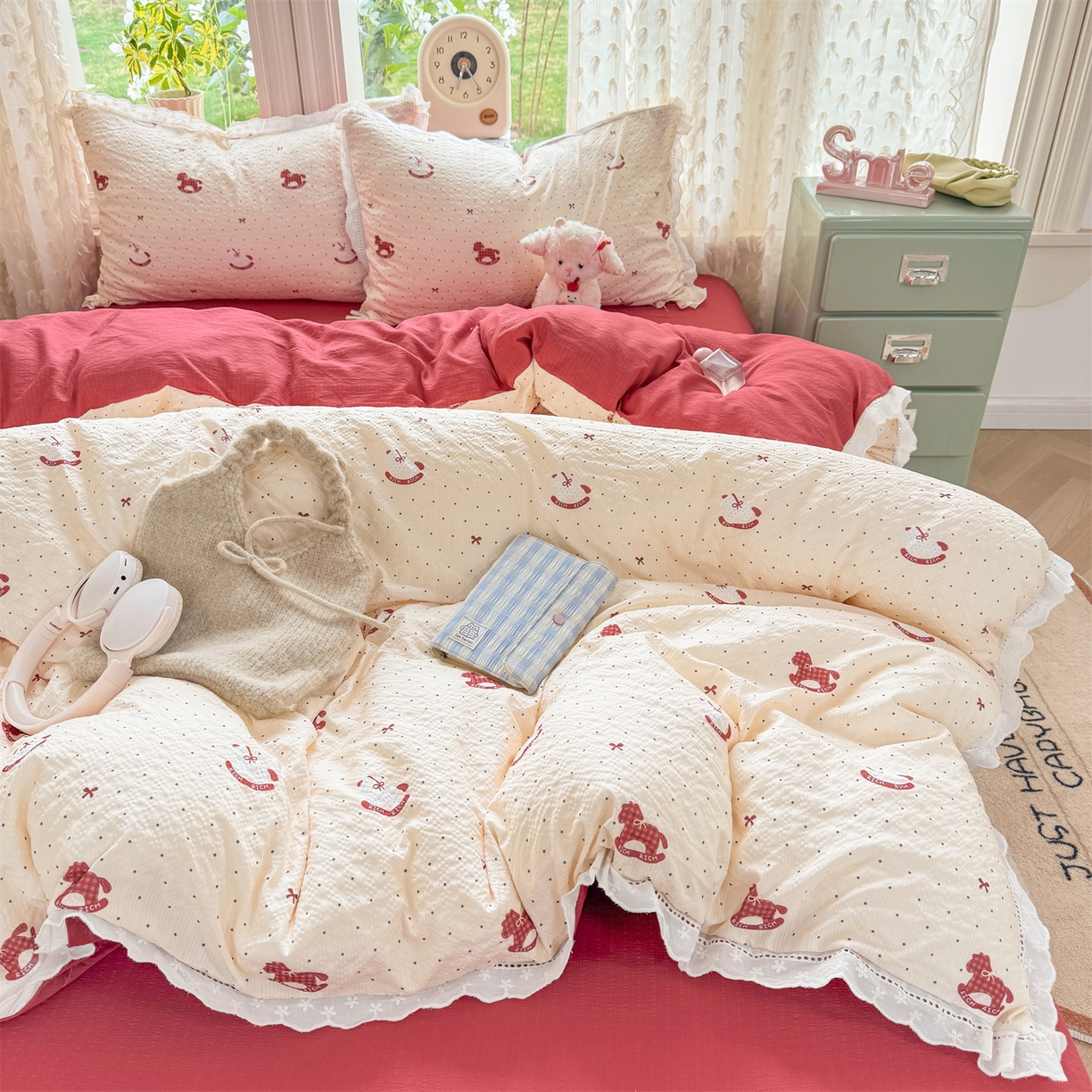 91家纺网 家纺一手货源 找家纺 优贝家纺 2026新款云感皱皱纱韩系花边四件套 马上有钱