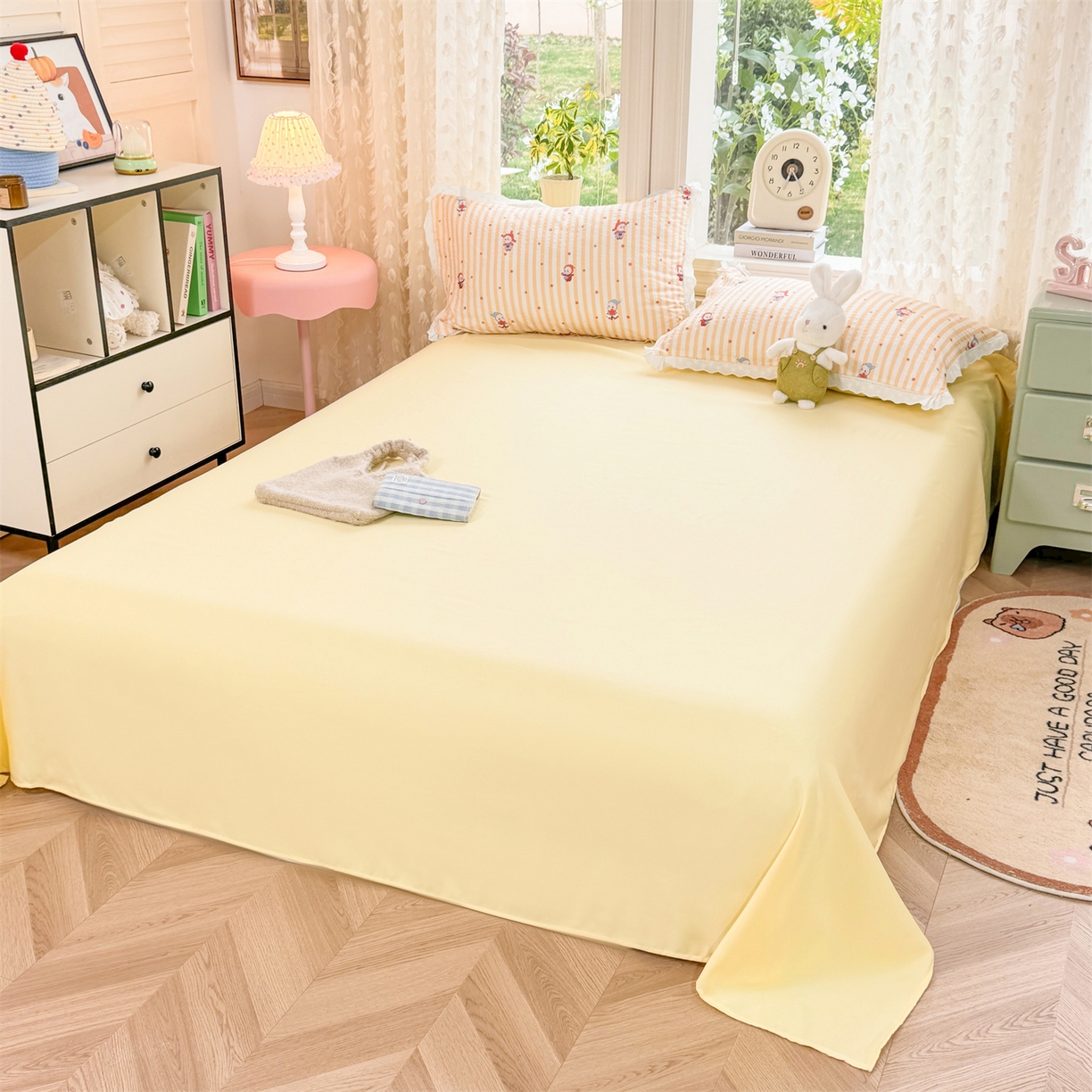 91家纺网 家纺一手货源 找家纺 优贝家纺 2026新款云感皱皱纱韩系花边四件套 魔法星星