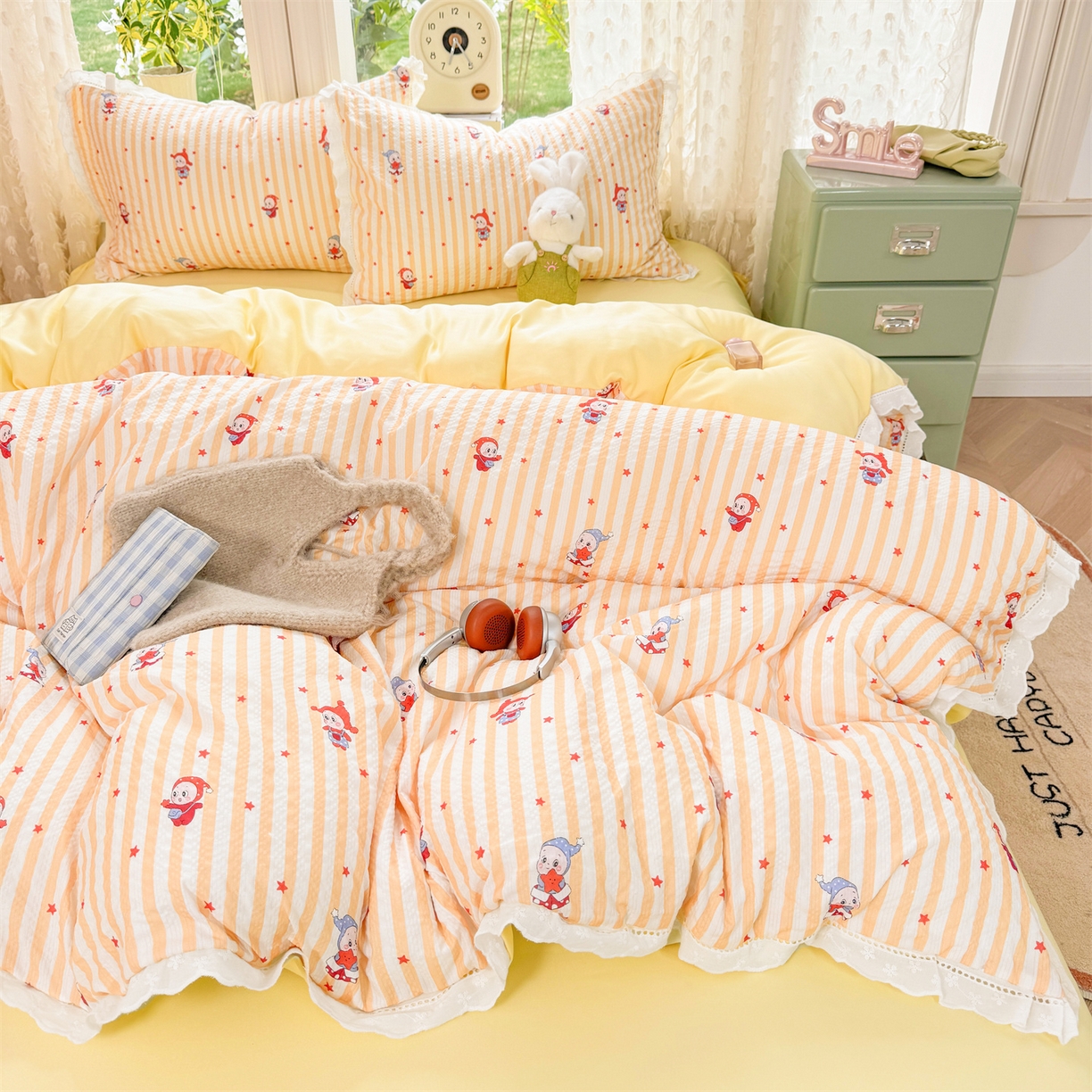 91家纺网 家纺一手货源 找家纺 优贝家纺 2026新款云感皱皱纱韩系花边四件套 魔法星星