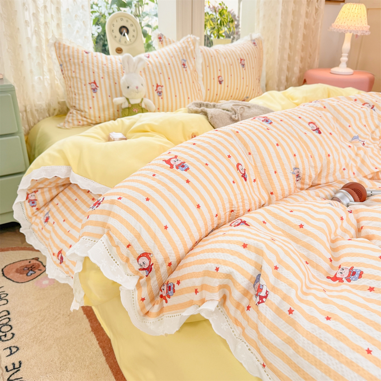 91家纺网 家纺一手货源 找家纺 优贝家纺 2026新款云感皱皱纱韩系花边四件套 魔法星星