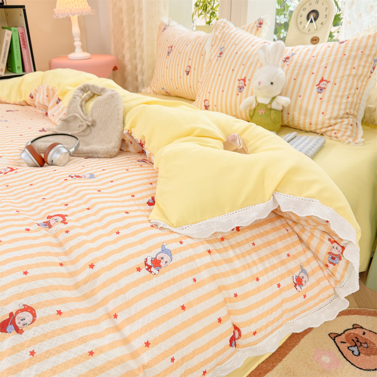 91家纺网 家纺一手货源 找家纺 优贝家纺 2026新款云感皱皱纱韩系花边四件套 魔法星星