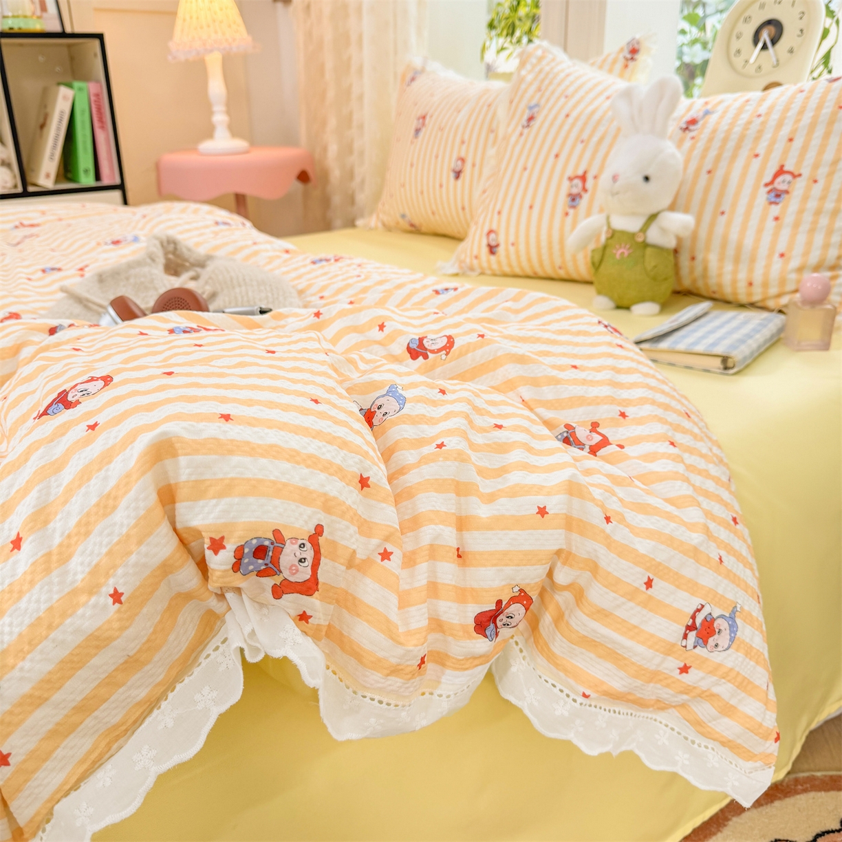 91家纺网 家纺一手货源 找家纺 优贝家纺 2026新款云感皱皱纱韩系花边四件套 魔法星星