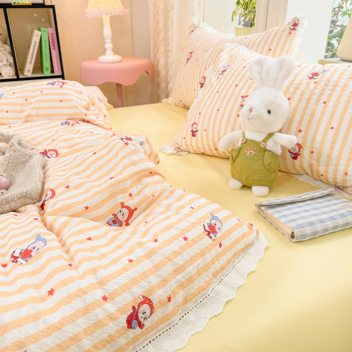 91家纺网 家纺一手货源 找家纺 优贝家纺 2026新款云感皱皱纱韩系花边四件套 魔法星星