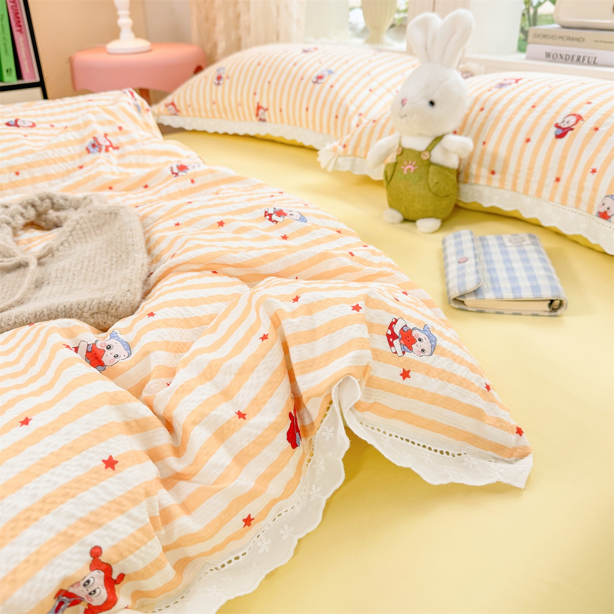 91家纺网 家纺一手货源 找家纺 优贝家纺 2026新款云感皱皱纱韩系花边四件套 魔法星星