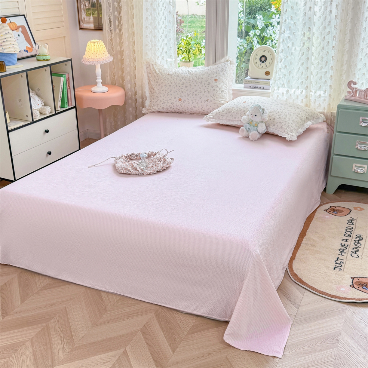 91家纺网 家纺一手货源 找家纺 优贝家纺 2026新款云感皱皱纱韩系花边四件套 柔诗意