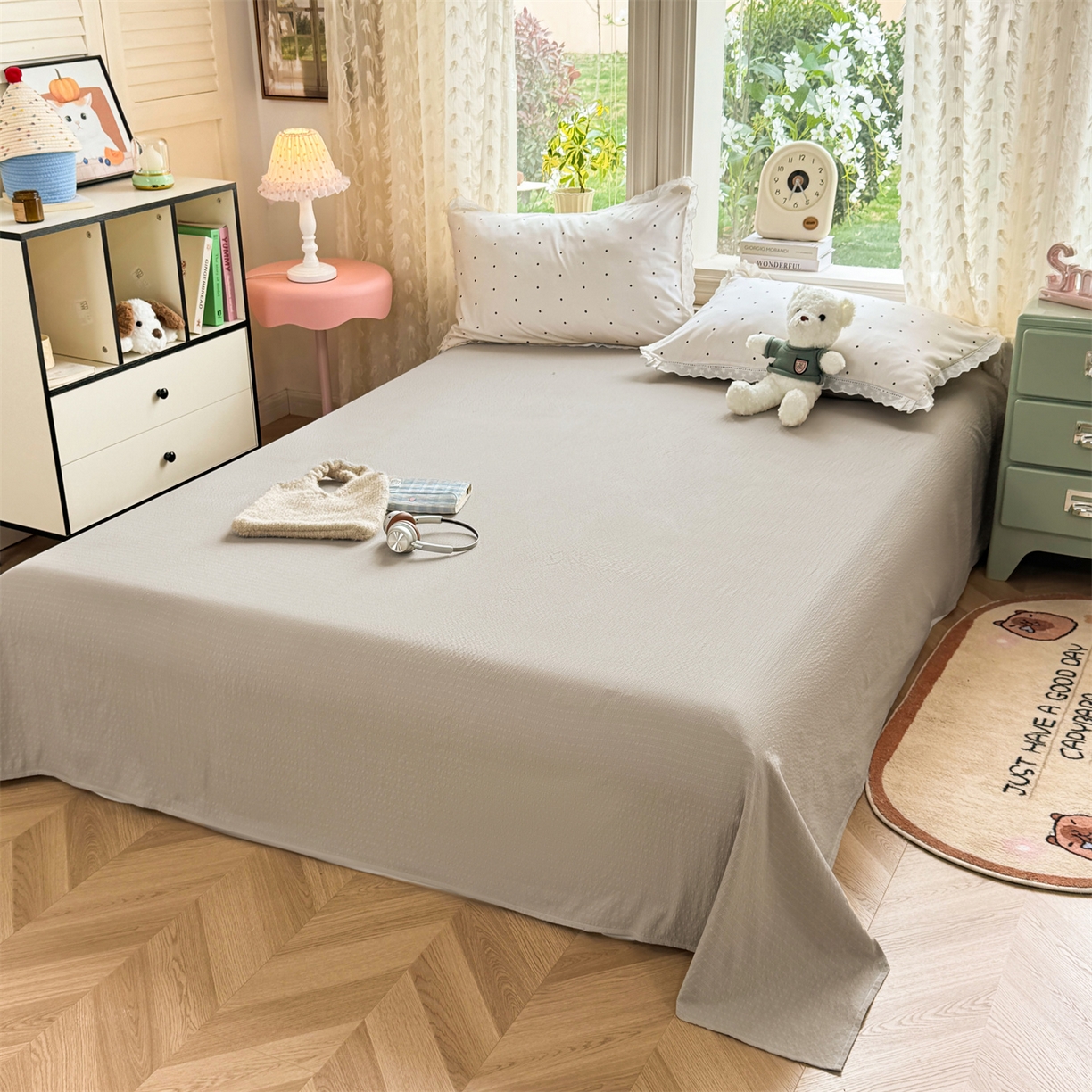 91家纺网 家纺一手货源 找家纺 优贝家纺 2026新款云感皱皱纱韩系花边四件套 甜美波点