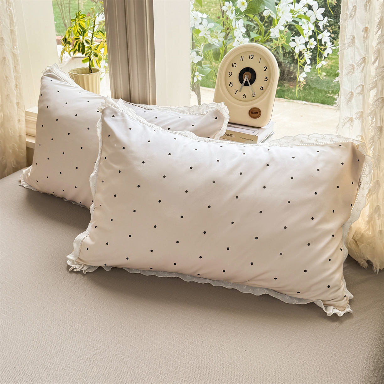 91家纺网 家纺一手货源 找家纺 优贝家纺 2026新款云感皱皱纱韩系花边四件套 甜美波点