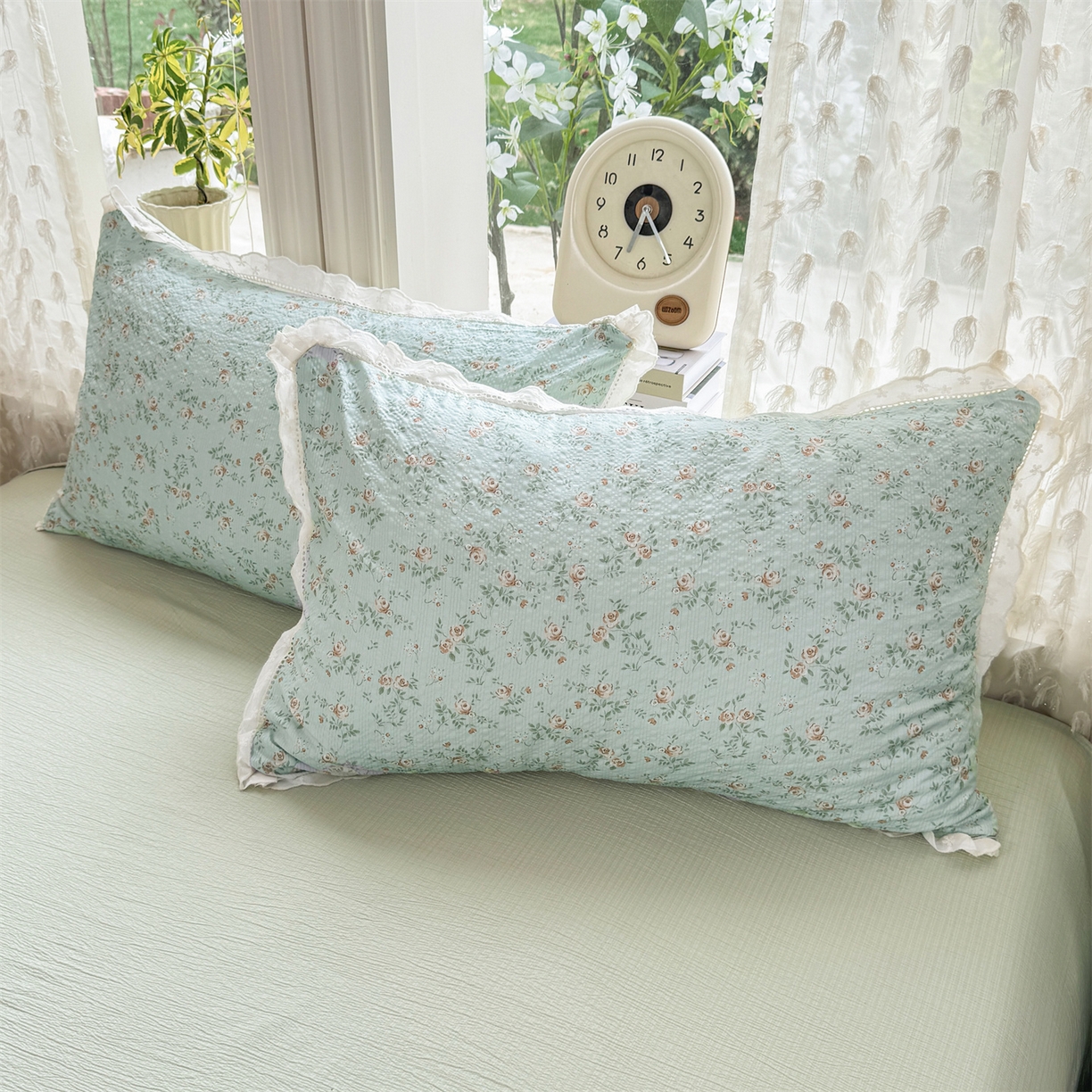 91家纺网 家纺一手货源 找家纺 优贝家纺 2026新款云感皱皱纱韩系花边四件套 栀子花