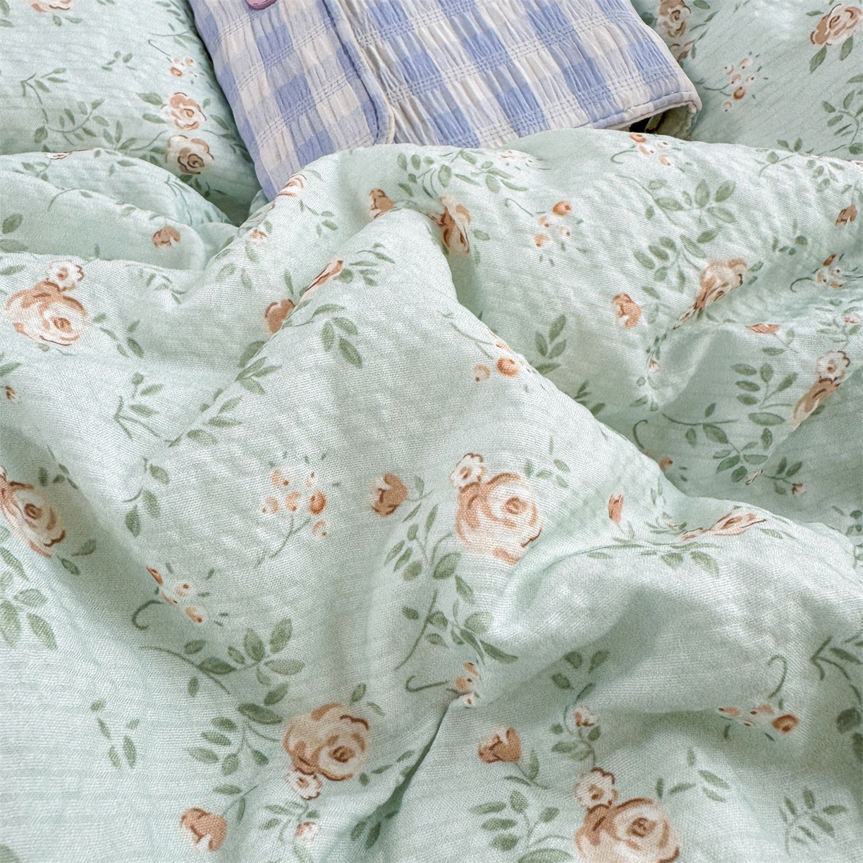 91家纺网 家纺一手货源 找家纺 优贝家纺 2026新款云感皱皱纱韩系花边四件套 栀子花