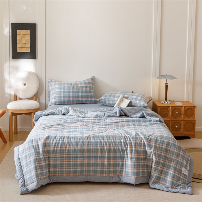 91家纺网 家纺一手货源 找家纺 恬思语家纺 2026新款全棉纯棉色织水洗棉棉花夏被空调被夏凉被四件套 洛林 兰