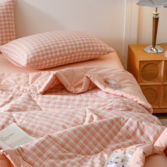 91家纺网 家纺一手货源 找家纺 恬思语家纺 2026新款全棉纯棉色织水洗棉棉花夏被空调被夏凉被四件套 恩里尔 粉