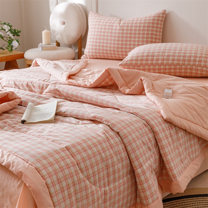 91家纺网 家纺一手货源 找家纺 恬思语家纺 2026新款全棉纯棉色织水洗棉棉花夏被空调被夏凉被四件套 恩里尔 粉