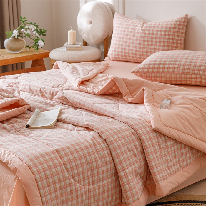 91家纺网 家纺一手货源 找家纺 恬思语家纺 2026新款全棉纯棉色织水洗棉棉花夏被空调被夏凉被四件套 恩里尔 粉