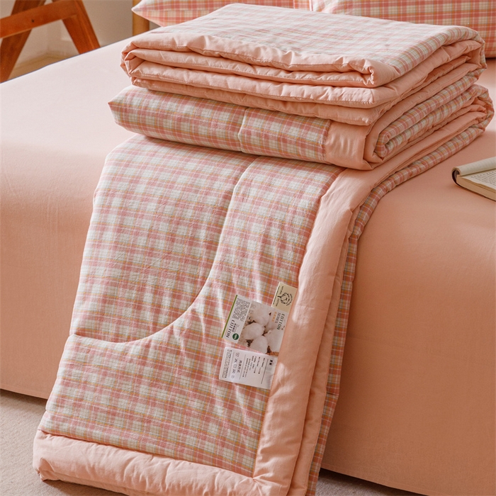 91家纺网 家纺一手货源 找家纺 恬思语家纺 2026新款全棉纯棉色织水洗棉棉花夏被空调被夏凉被四件套 恩里尔 粉