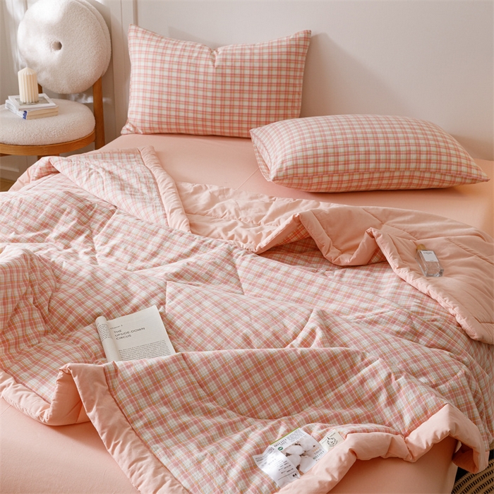 91家纺网 家纺一手货源 找家纺 恬思语家纺 2026新款全棉纯棉色织水洗棉棉花夏被空调被夏凉被四件套 恩里尔 粉