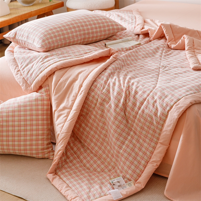 91家纺网 家纺一手货源 找家纺 恬思语家纺 2026新款全棉纯棉色织水洗棉棉花夏被空调被夏凉被四件套 恩里尔 粉