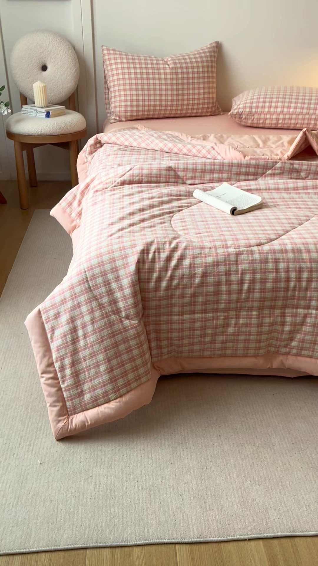 91家纺网 家纺一手货源 找家纺 恬思语家纺 2026新款全棉纯棉色织水洗棉棉花夏被空调被夏凉被四件套 恩里尔 粉