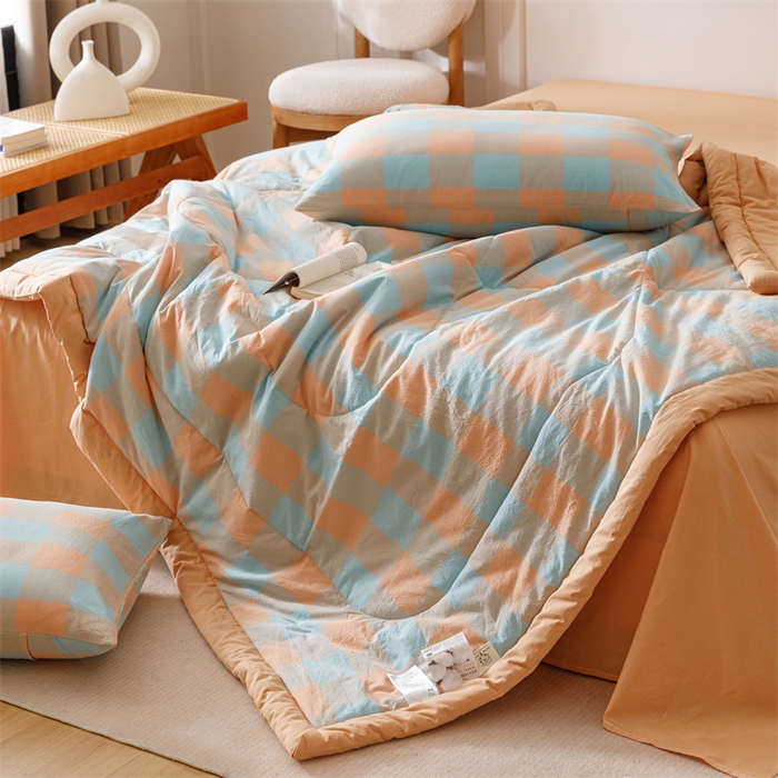 91家纺网 家纺一手货源 找家纺 恬思语家纺 2026新款全棉纯棉色织水洗棉棉花夏被空调被夏凉被四件套 梵芙 桔