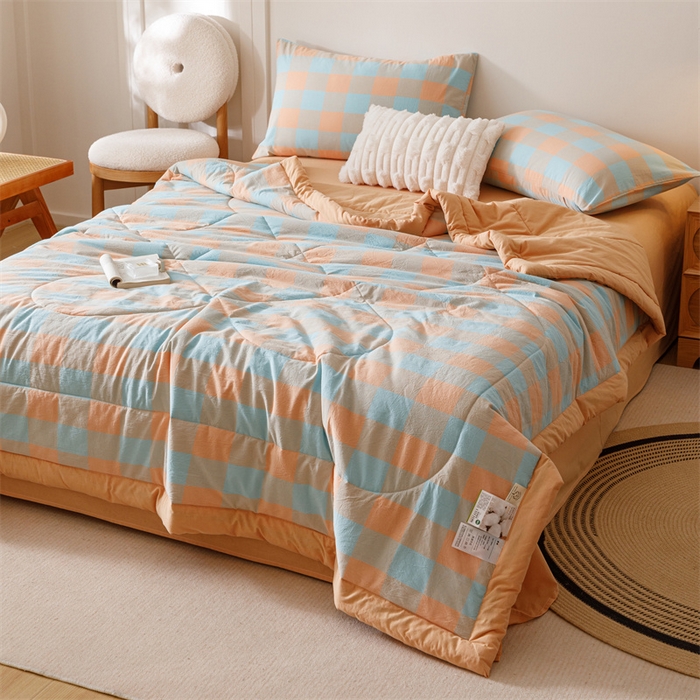 91家纺网 家纺一手货源 找家纺 恬思语家纺 2026新款全棉纯棉色织水洗棉棉花夏被空调被夏凉被四件套 梵芙 桔