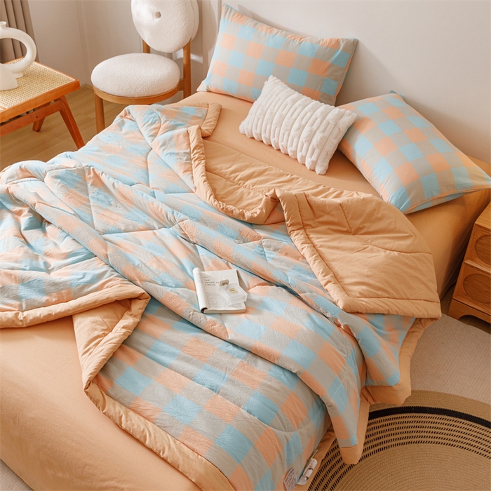 91家纺网 家纺一手货源 找家纺 恬思语家纺 2026新款全棉纯棉色织水洗棉棉花夏被空调被夏凉被四件套 梵芙 桔