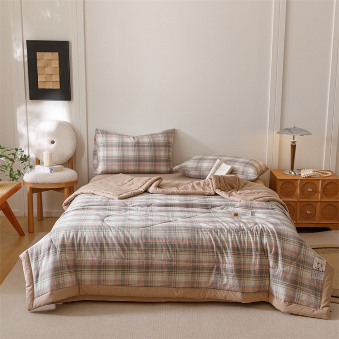 91家纺网 家纺一手货源 找家纺 恬思语家纺 2026新款全棉纯棉色织水洗棉棉花夏被空调被夏凉被四件套 霍格 灰