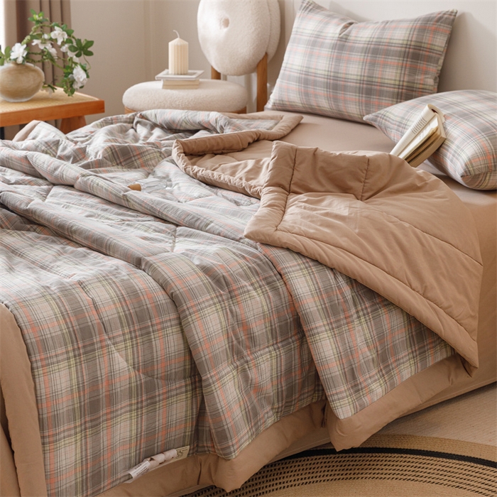 91家纺网 家纺一手货源 找家纺 恬思语家纺 2026新款全棉纯棉色织水洗棉棉花夏被空调被夏凉被四件套 霍格 灰