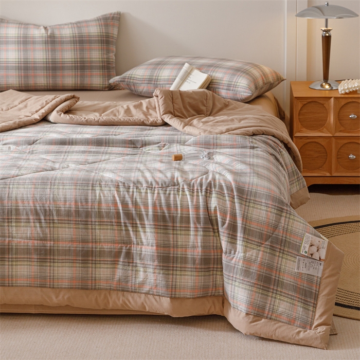 91家纺网 家纺一手货源 找家纺 恬思语家纺 2026新款全棉纯棉色织水洗棉棉花夏被空调被夏凉被四件套 霍格 灰