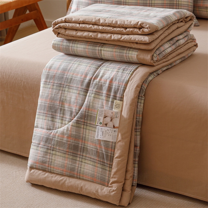 91家纺网 家纺一手货源 找家纺 恬思语家纺 2026新款全棉纯棉色织水洗棉棉花夏被空调被夏凉被四件套 霍格 灰