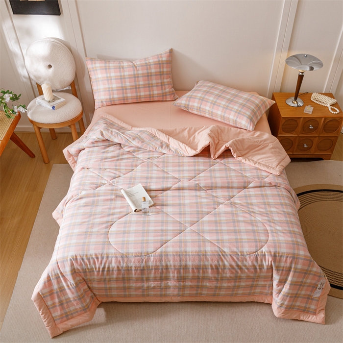 91家纺网 家纺一手货源 找家纺 恬思语家纺 2026新款全棉纯棉色织水洗棉棉花夏被空调被夏凉被四件套 简兮 粉