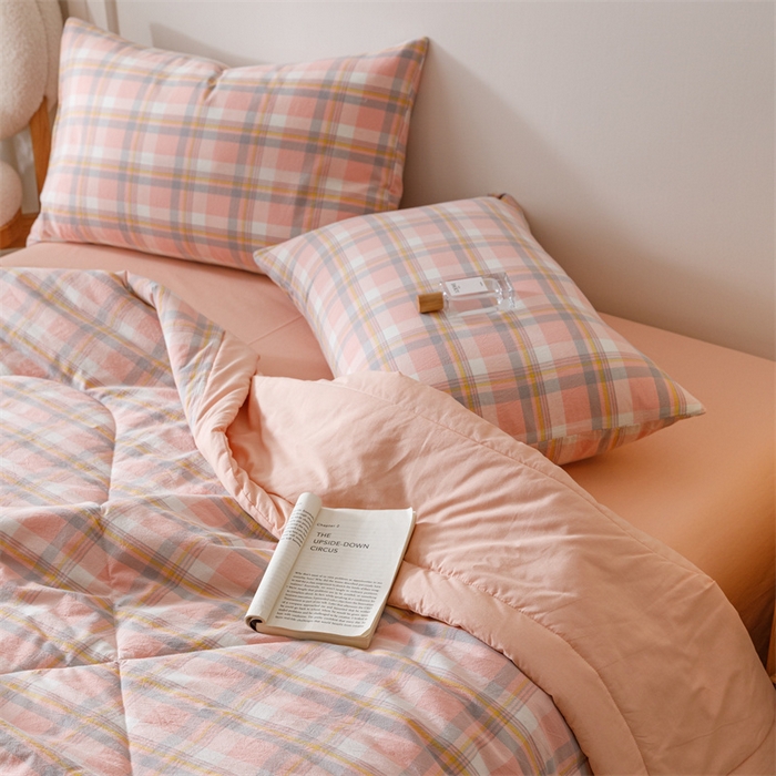 91家纺网 家纺一手货源 找家纺 恬思语家纺 2026新款全棉纯棉色织水洗棉棉花夏被空调被夏凉被四件套 简兮 粉