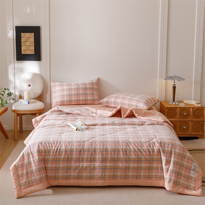 91家纺网 家纺一手货源 找家纺 恬思语家纺 2026新款全棉纯棉色织水洗棉棉花夏被空调被夏凉被四件套 简兮 粉