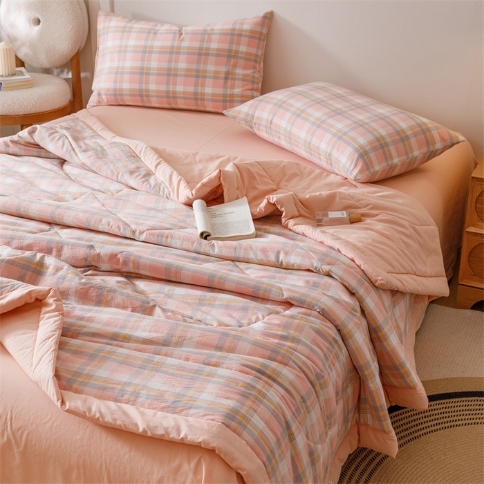 91家纺网 家纺一手货源 找家纺 恬思语家纺 2026新款全棉纯棉色织水洗棉棉花夏被空调被夏凉被四件套 简兮 粉