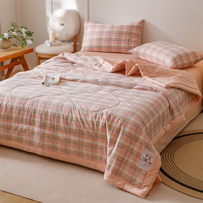 91家纺网 家纺一手货源 找家纺 恬思语家纺 2026新款全棉纯棉色织水洗棉棉花夏被空调被夏凉被四件套 简兮 粉