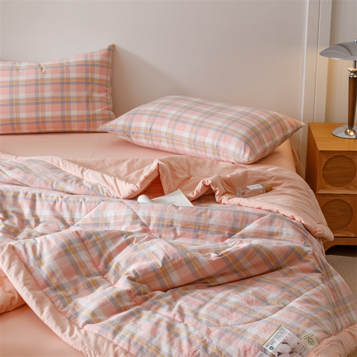 91家纺网 家纺一手货源 找家纺 恬思语家纺 2026新款全棉纯棉色织水洗棉棉花夏被空调被夏凉被四件套 简兮 粉