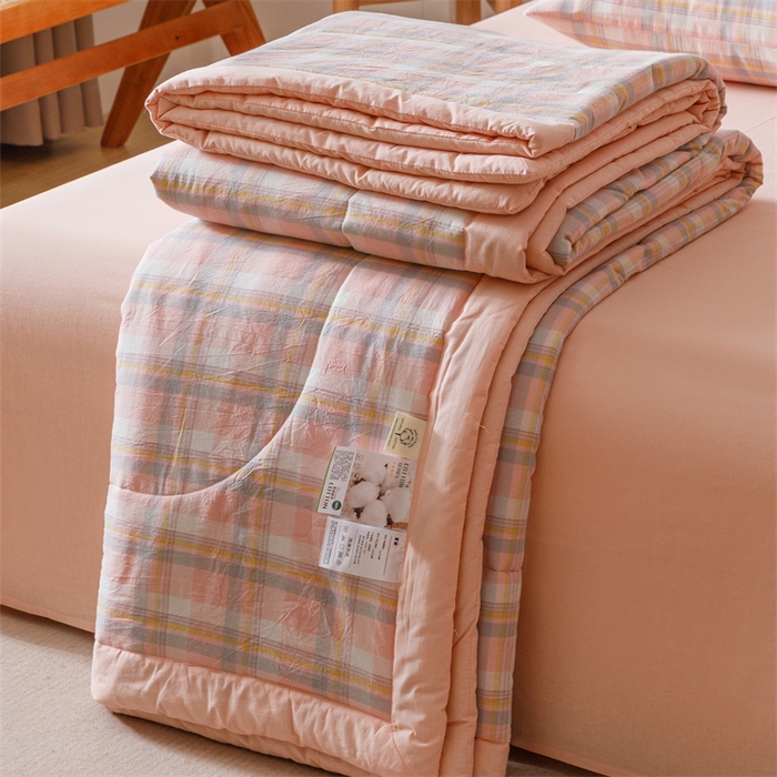 91家纺网 家纺一手货源 找家纺 恬思语家纺 2026新款全棉纯棉色织水洗棉棉花夏被空调被夏凉被四件套 简兮 粉