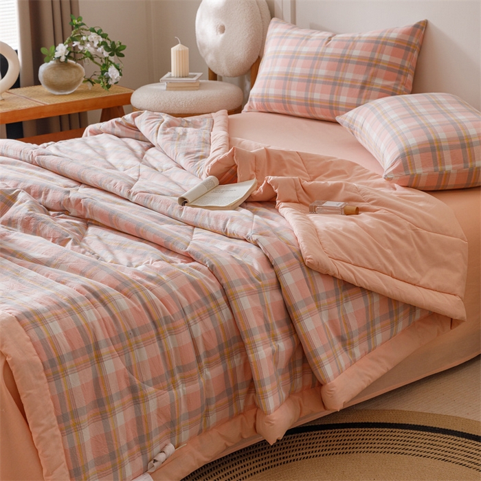 91家纺网 家纺一手货源 找家纺 恬思语家纺 2026新款全棉纯棉色织水洗棉棉花夏被空调被夏凉被四件套 简兮 粉