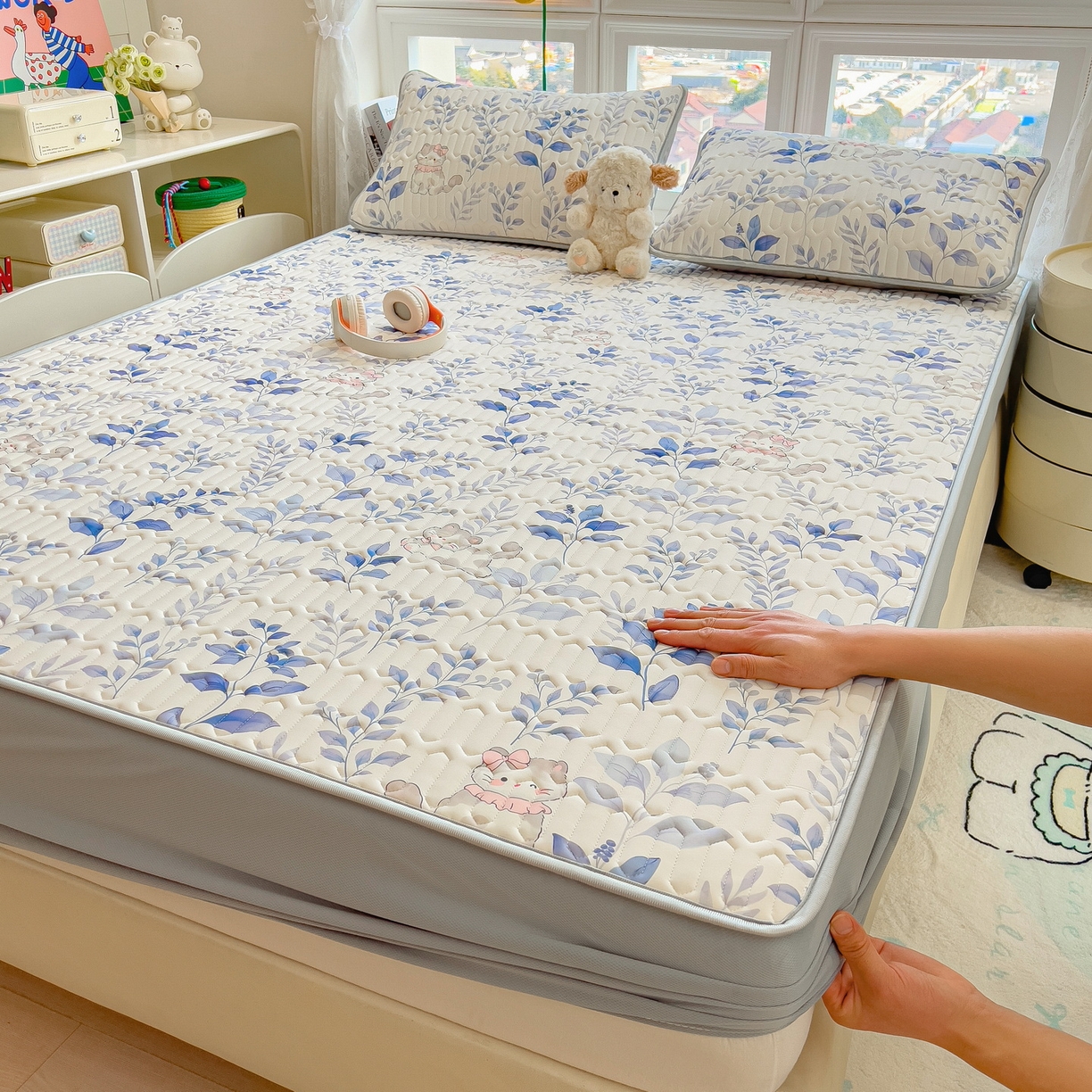 （总）丝羽坊 2026新款高密凉感丝印花乳胶凉席-床笠款