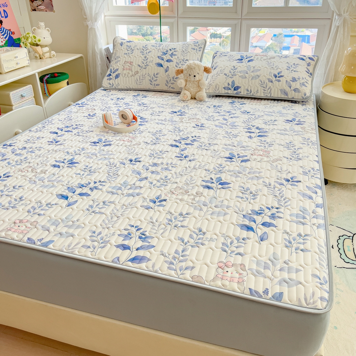 91家纺网 家纺一手货源 找家纺 （总）丝羽坊 2026新款高密凉感丝印花乳胶凉席-床笠款