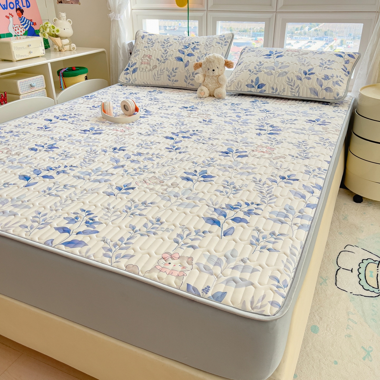 91家纺网 家纺一手货源 找家纺 （总）丝羽坊 2026新款高密凉感丝印花乳胶凉席-床笠款