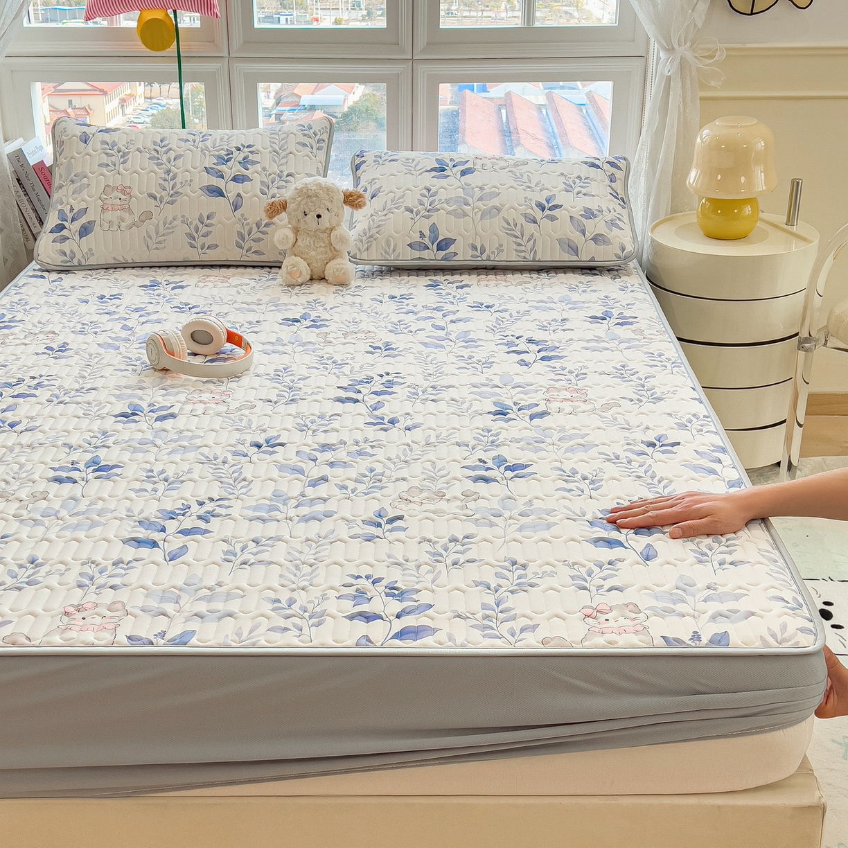 91家纺网 家纺一手货源 找家纺 （总）丝羽坊 2026新款高密凉感丝印花乳胶凉席-床笠款