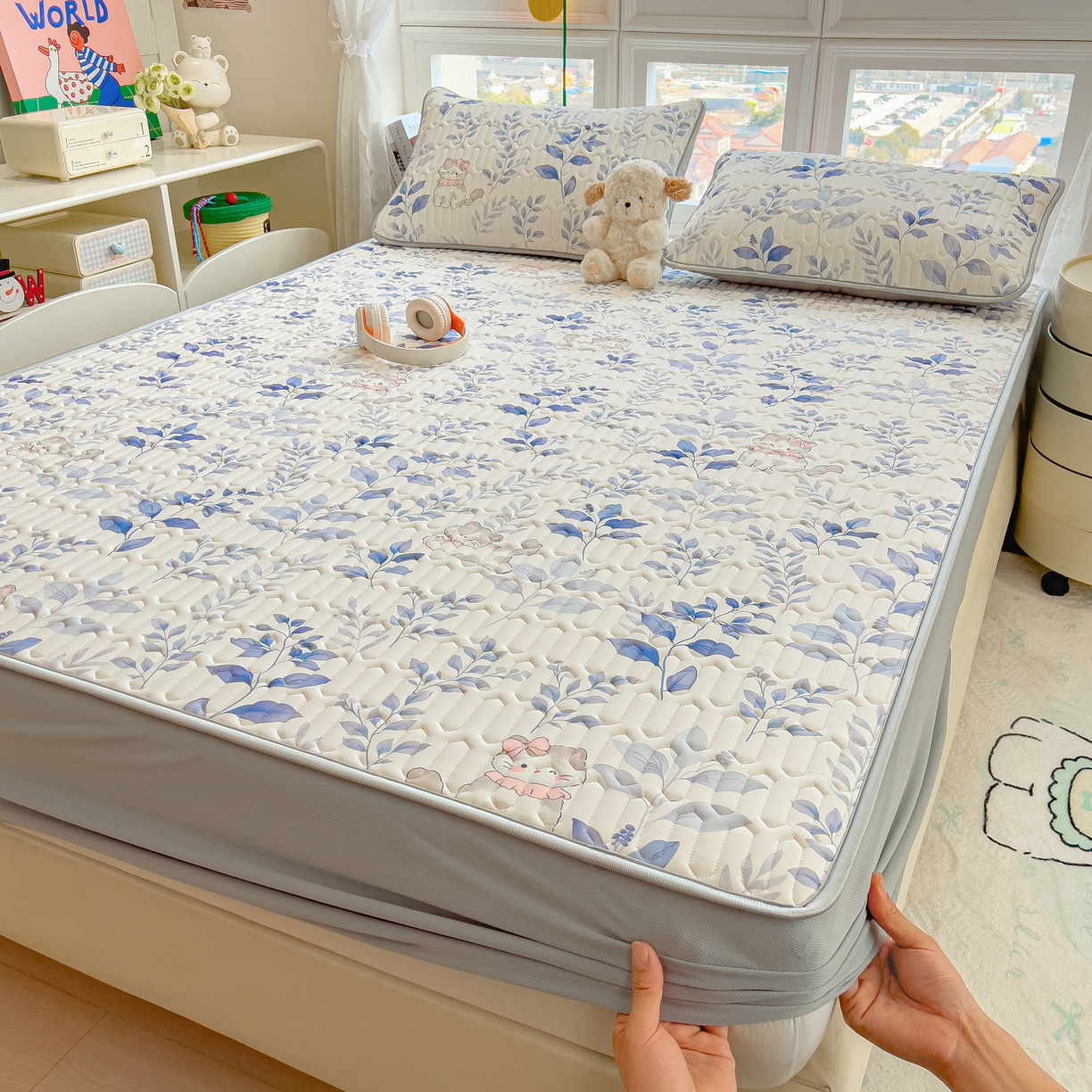 91家纺网 家纺一手货源 找家纺 （总）丝羽坊 2026新款高密凉感丝印花乳胶凉席-床笠款