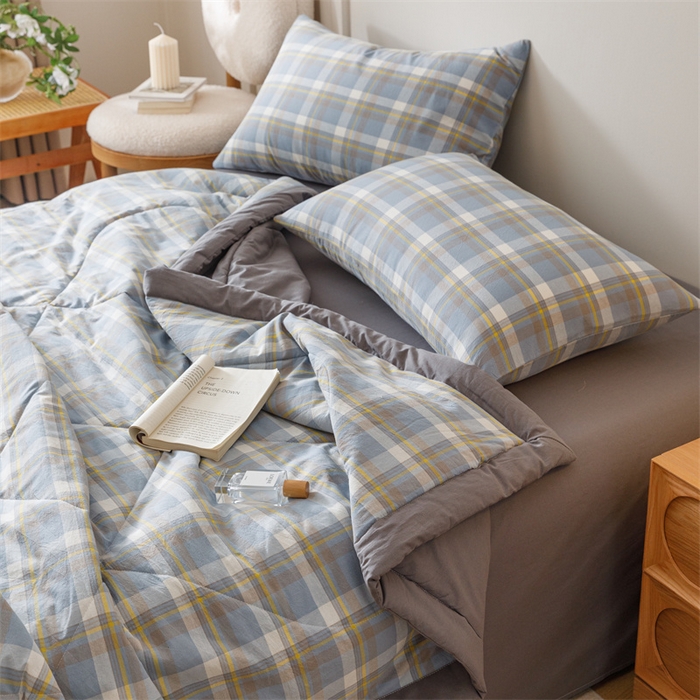 91家纺网 家纺一手货源 找家纺 恬思语家纺 2026新款全棉纯棉色织水洗棉棉花夏被空调被夏凉被四件套 简兮 兰