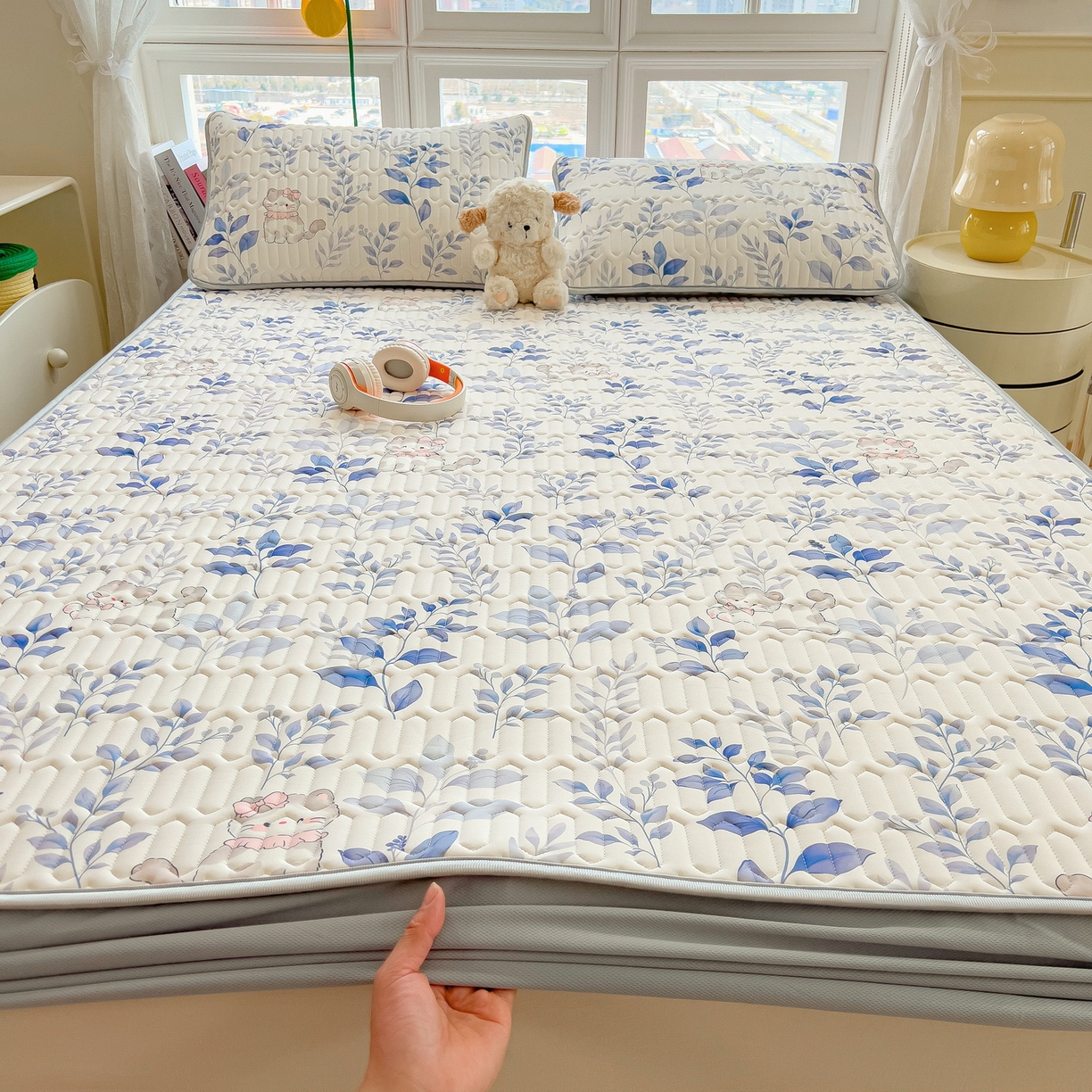 91家纺网 家纺一手货源 找家纺 （总）丝羽坊 2026新款高密凉感丝印花乳胶凉席-床笠款