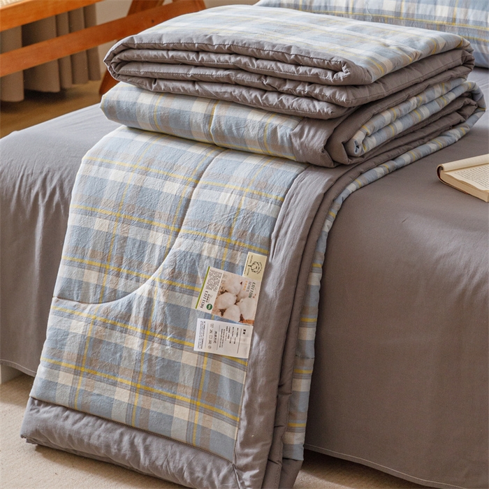 91家纺网 家纺一手货源 找家纺 恬思语家纺 2026新款全棉纯棉色织水洗棉棉花夏被空调被夏凉被四件套 简兮 兰